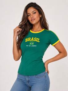 Women's Embroidered Brazil Shirt - 綠色 - 查看 3