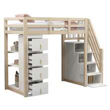 High Bed Frame 90 X 200 Cm With Storage, Shelves And Secure Ladder - Natural - 查看 7