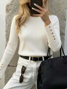 Women's Basic Ribbed Warm & Soft Sweater Top, Slim Fit, Autumn/Winter Casual - Apricot - View 4