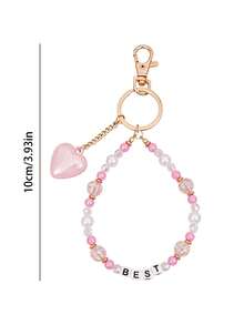 1pc Pearl Heart Beaded Pendant Phone Case Car Key Chain Bag Charm - Multicolor - View 5
