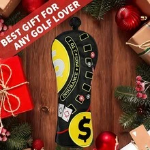 Casino Chip Poker Dollar Golf Club Headcover, Multi- Embroidered Personalized, Black & Yellow Contrast Visual Highlight; Universal Fit Standard 1/3/5 Wood Size, Thickened PU Padding, Niche Creative Golf Protection Cover - Black - View 8