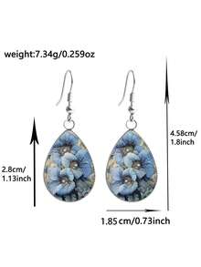 1 Pair Elegant Blue Pearl Floral Pattern With 316 Stainless Steel Water Drop Ear Hooks, Suitable For Women's Daily Wear - Blue - View 4