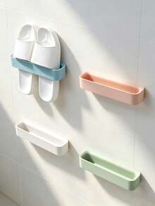 Wall Mounted Shoe Rack With Adhesive Strips Wall Mounted Bathroom Slipper Holder Wall Mounted Toilet Door Hanging Hook Without Drilling Multi Color Bathroom Slippers Hanging Hook Shoe Rack Shoe Racks Storage Shoes Storage Room Decor Home Decor - Multicolor - View 2