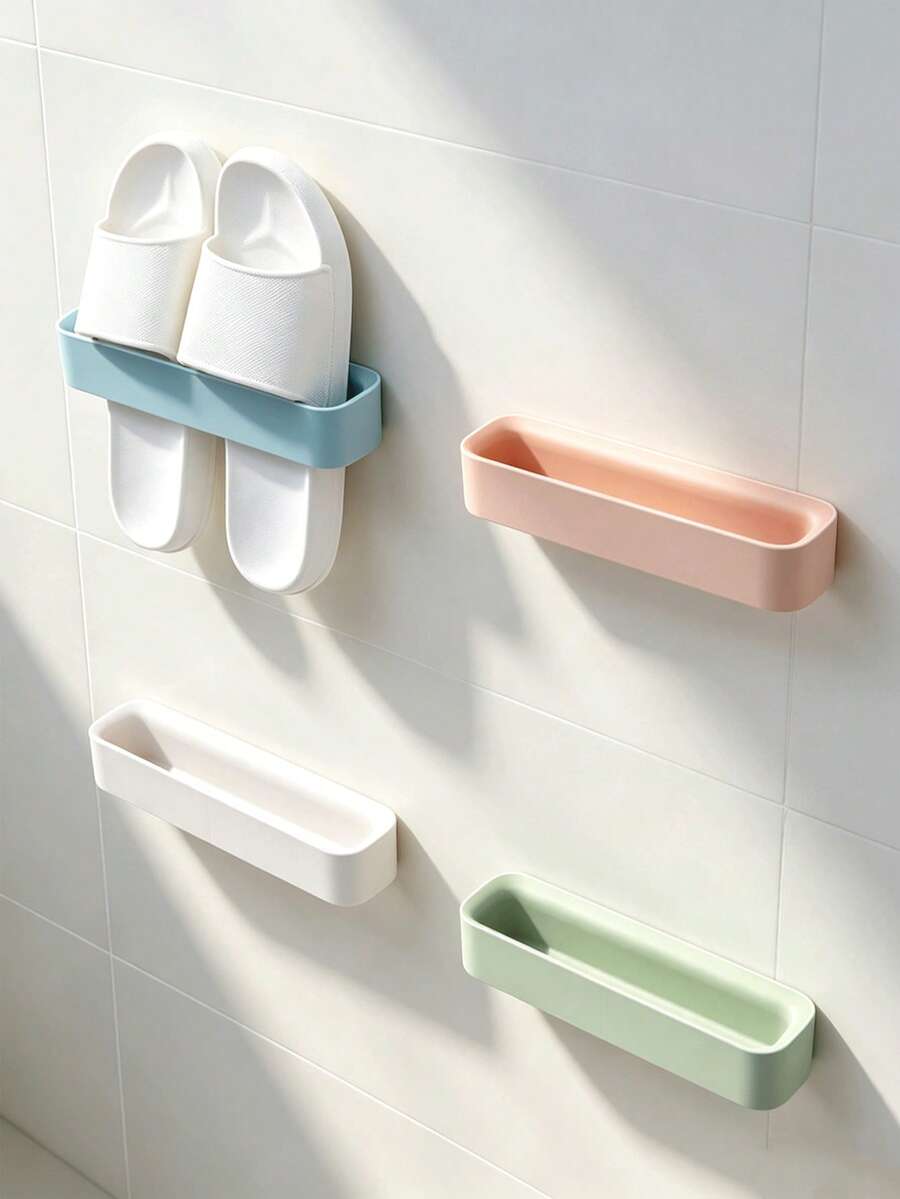 Wall Mounted Shoe Rack With Adhesive Strips Wall Mounted Bathroom Slipper Holder Wall Mounted Toilet Door Hanging Hook Without Drilling Multi Color Bathroom Slippers Hanging Hook Shoe Rack Shoe Racks Storage Shoes Storage Room Decor Home Decor
