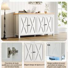Modern White Sideboard With 4 Doors, Black Round Handles, 2 Shelves, Multi-Functional MDF Storage - White - View 8