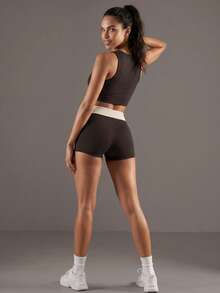Soyun New Summer Colorblock Striped Drawstring Shorts, Suitable For Daily Casual, American Street Style, Outdoor Activities, Beach Party Sports - Brown - View 6