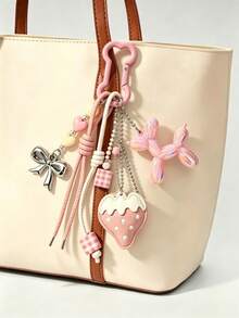 1pc Cute Leather Strawberry Keychain Bag Charm, Suitable For Women's Shoulder Bag, Tote Bag, Keychain Pendant - Multicolor - View 3