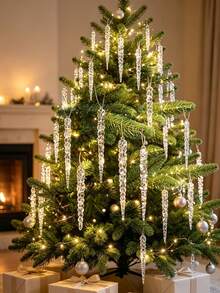 1/12/24pcs-Transparent Ice Cone Icicle Christmas Tree Decorations, Realistic Ice Stick Hanging Decor, Transparent Icicle Pendant Christmas Tree Decorations, Threaded Icicle Decorative Pendant, Christmas Decorations, Home Decor, Room Decor, Scene Decor, Christmas (13cm/5.12in) - B - View 3