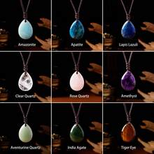 1pc Teardrop Natural Chakra Crystal Pendant Necklace, Healing Amethyst Rose Quartz Energy Amulet Jewelry, Spiritual Meditation Protection - Water Drop Pendant - View 9