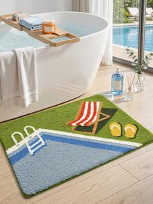 1pc Bathroom Floor Mat Carpet, Flocked Flocked Comfortable Foot Feel, Summer Pool Beach Bath Mat, TPR Backing Anti-Slip, Kitchen, Outdoor, Indoor, Hallway, Bedroom, Living Room, Bedside Rug, Machine Washable Easy To Clean, Bedroom Bathroom Decor - Multicolor - View 6