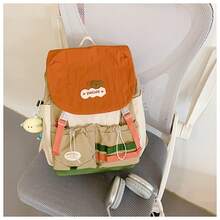 1 pièce Sac à dos pliable et spacieux avec combinaisons de couleurs pour les étudiantes, pour l'école et les voyages - Vert [avec pendentif lune] - Voir 11