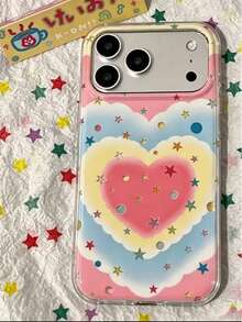 1 pieza Nueva funda de teléfono estilo coreano Ins con corazón arcoíris de lámina, estrella hueca y lunares, diseño minimalista premium compatible con Apple 17 Pro Max, compatible con Apple 16 de moda, compatible con Apple 15 Pro único, compatible con Apple 14 Plus estilo empresarial, compatible con Apple 13, compatible con Apple 12 Pro Max de dibujos animados, funda protectora anti-caídas compatible con Apple 11 - Multicolor - Ver 2