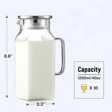 1件 2L/68oz 方形玻璃水壺，附蓋子與手把，適用於冰箱，冰茶與咖啡壺飲料分裝器，耐熱硼矽玻璃冷熱飲品與牛奶水壺 - 彩色 - 查看 13