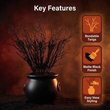 Halloween Black Faux Dry Twig Decorative Ornament, Matte Black Artificial Branch For Spooky Halloween Scene Setup - Multiple Styles - View 3