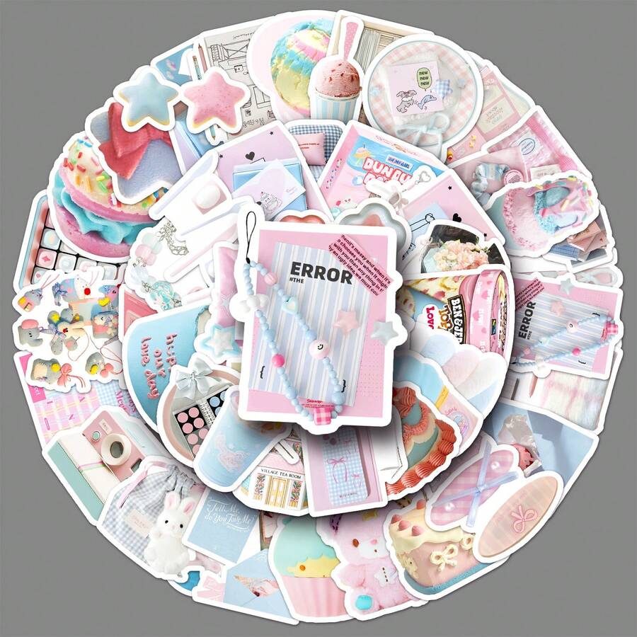 52件藍色與粉色INS風塗鴉貼紙，韓系清新可愛個性裝飾貼，適用於筆記本、手機殼 - 彩色 - 查看 1