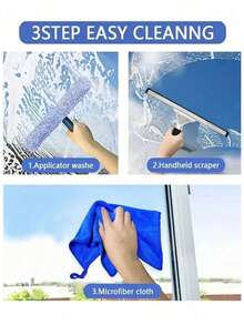 High-Performance Multi-Function Glass Cleaning Brush Set, Professional Window Cleaning Tool, Reusable Microfiber Sleeve, Efficient Cleaning Silicone Squeegee And Microfiber Cloth, Suitable For Shower Glass, Mirrors, Doors And Windows - A - View 3