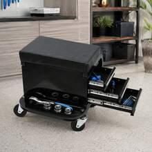 Littleox Rolling Creeper Garage Seat With 3 Drawers, 350 Lbs Capacity Mechanic Stool With Storage For Shop Garage, Black - Default - View 1