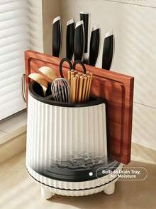 1pc Squishy Rounded Rotating Knife Rack, Neutral Solid‑Color Sturdy Plastic, Minimalist All‑Season Style For Adults, Countertop Kitchen Use, Draining Shelf For Knives Chopsticks Cutting‑Boards, Utensil‑Organizer, Stable Counter‑Top Kitchen‑Gadget - Multicolor - View 7