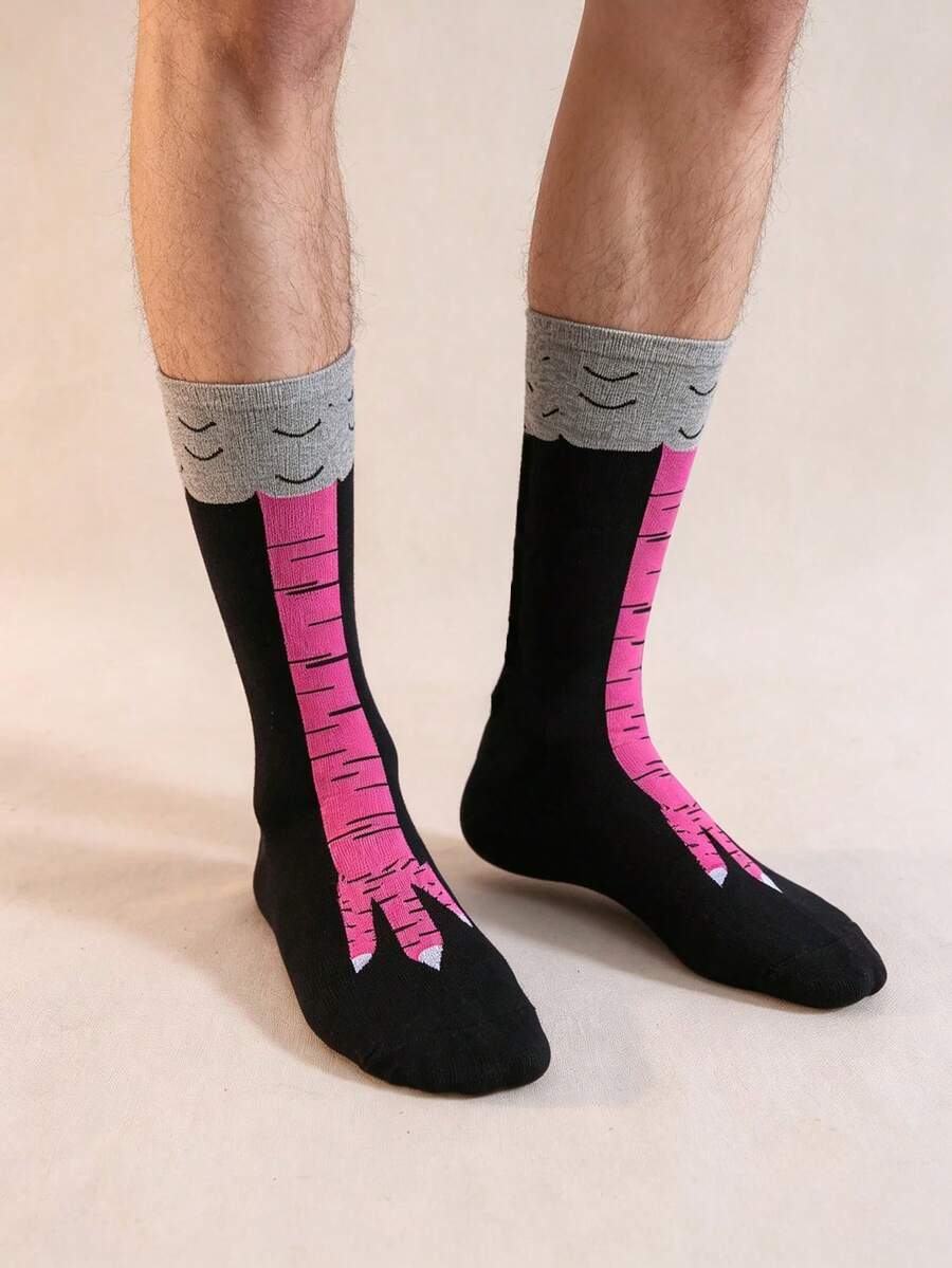 Men Chicken Feet Print Over The Calf Socks, Cozy - Purple - View 1
