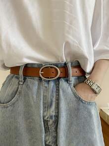 2/1pc New Korean Women's Silver Oval Buckle Belt, Versatile Waist Belt For All Seasons, Suitable For Young Girls And Students - Multicolor - View 3