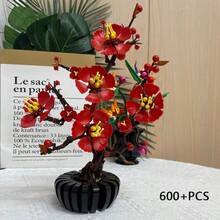 600+片梅花盆栽積木，ABS小顆粒積木模型裝飾品，創意花卉盆景組裝套件，植物藝術展示模型，居家裝飾與收藏的獨特禮物 - 彩色 - 查看 4