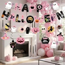 1 Set Halloween Theme Party Decoration Pumpkin Bunting Banner Spiral Card Decor, DIY Party Decoration (Fixed Rope 196.85inch*3) - A - View 8