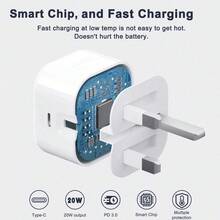 1-2pcs USB-C UK Wall Charger Adapter 20W Wall Charging Head, Compatible With Type-C Interface Charging Cable Data Line - UK Plug(220-240V) - View 6