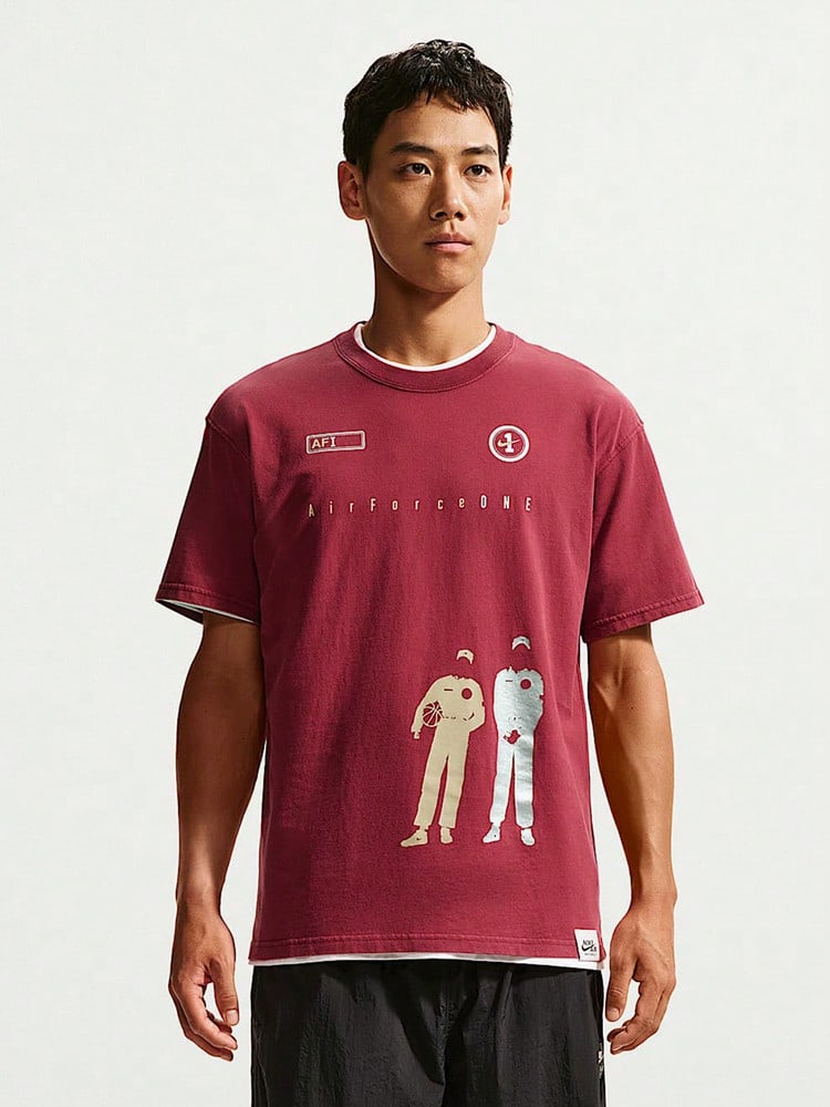 Nike Men's AS U NSW TEE LSE AF1 DNA Short Sleeve Knit Collarless T-Shirt TIM3739-677 - Burgundy - View 1