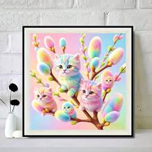 Pintura de Diamante 5D DIY Sem Moldura, Kit de Arte para Iniciantes de Decoração Doméstica Feito à Mão, Conjunto de Pintura de Diamante Gato Macaron Arco-Íris Fofo, Conjunto de Arte de Pintura de Diamante de Nível Inicial. Adequado para Decoração de Parede de Sala de Estar, Quarto e Espaço de Escritório. Também Pode Ser Usado Como Atividade Criativa com Tema de Feriado, Presente, Presente de Aniversário. Adequado para Páscoa, Dia das Mães, Festival, Halloween, Ação de Graças, Natal - Conjuntos - Visão 3