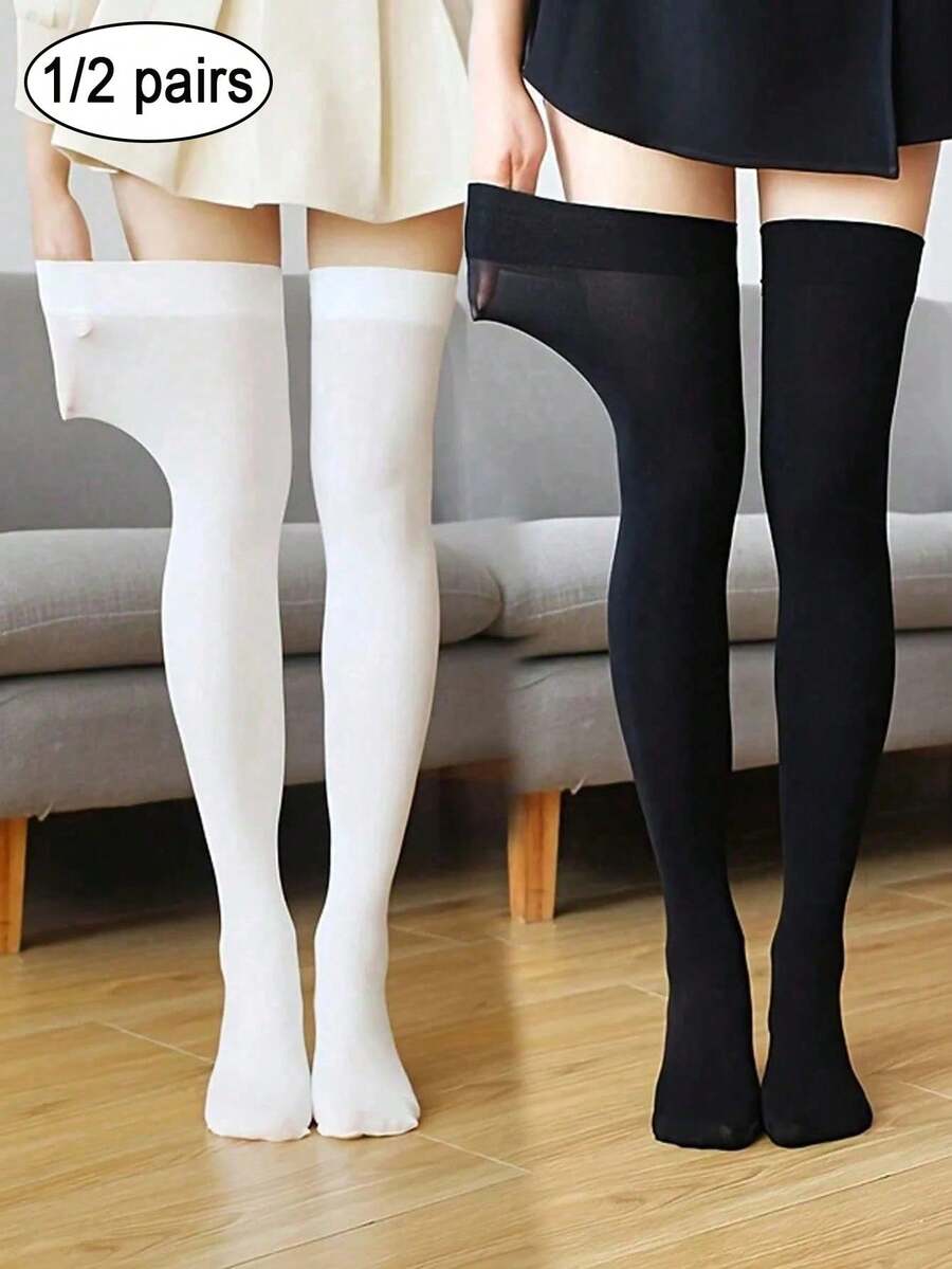 1/2 Pairs Women's Spring/Autumn Velvet Over-The-Knee Socks, Soft And Comfortable, Hand Washable, Suitable For Daily Wear, Christmas Gift - Multicolor - View 1