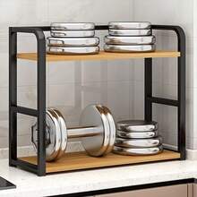 Double-Layer Carbon Steel Countertop Storage Rack - Space-Saving Countertop Organizer, Made Of Durable Material For Kitchen/Dining Room Storage, Minimalist Modern Design, Sturdy Structure, Sleek And Elegant Appearance - View 2