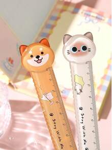 1 buah/4/8 buah Penggaris Kucing Kawaii, Penggaris Pengukur Plastik Transparan 15cm dengan Tepi Garis Bergelombang, Untuk Dekorasi Batas Jurnal, Bagian Belakang, Hari Pertama Sekolah - MultiWarna - View 7