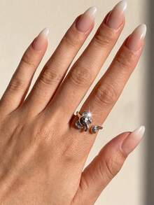 1pc Fashion 925 Sterling Silver Elephant Open Ring With Diamond, Women's Style, Suitable For Daily Wear And Party Accessories, High Quality Ring - Style 2 - View 4
