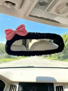 1 pieza Funda universal de peluche para espejo retrovisor, Funda de peluche con lazo para espejo retrovisor, Accesorios para automóvil, Decoración para automóvil, Automóvil decorativo, Regalo, Funda de protección para espejo retrovisor, Funda de protección rosa para espejo retrovisor de automóvil, Accesorios de decoración interior de automóvil con dibujos animados - Pequeño arco - Ver 2