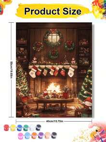 Christmas Cozy Fireplace DIY Oil Painting By Numbers Festive Wreath Stocking Santa Claus Christmas Tree Warm Living Room Painting Canvas Crafts Adult Home Decoration 8x12/16x20inch Holiday Gifts - Sets - View 8