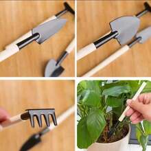 3 PiecesFloral Soil Gardening Tool Set, Portable Garden Planting Tools With Shovel And Rake, Multi-Functional For Loosening Soil, Transplanting And Tilling, Comfortable Solid Wood Handle, Lightweight And Easy To Store - Black - View 10