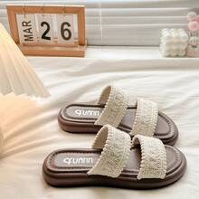 Women's Thick Sole Platform Outdoor Slippers, Minimalist Summer New Breathable Beach Slides, - Beige Line - View 6