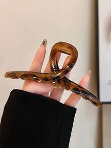 4pcs/1pc Women's 10.6cm/4.17in Brown Leopard Print Straight Square Lightweight Plastic Hair Claw Clip, Fashion Versatile Premium Elegant Minimalist Solid Color Hair Accessory For Daily Wear, Casual, Party, Commute, Beach, Vacation, Ponytail, Updo, Face Washing, Bathing, Makeup, Outfit Matching, Hair Clip - Multicolor - View 8