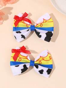 2pcs Girls Princess Bow Hair Clips, Milk Pattern Printed Bow Alligator Hair Clips, Suitable For Teenagers, School Staff, Teacher Gifts - Multicolor - View 6