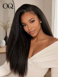 OQ 13x6 Transparent Lace Frontal Wig, Curly Straight Hair, 4C Curly Edge, 16-20 Inches, 150% Density, Natural Black, Unprocessed Human Hair, Natural Fashion, Natural Appearance, Suitable For Beginners - S1 - View 1