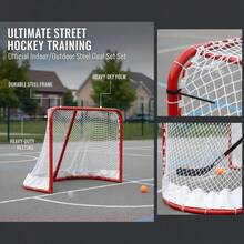 Hockey Goal Street Hockey Net, 183 X 64 X 122 Cm Hockey Training Goal Set, Official Professional Indoor/Outdoor Hockey Goal Made Of Steel Tubes With Net, White/Red, Training-XY17122 - Multicolor - View 2