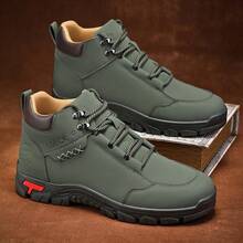 Men's Green High-Top Hiking Boots, Outdoor Work Boots, Lace-Up Ankle Combat Boots, Durable Hiking Shoes, Suitable For Camping, Motorcycle Riding And Other Activities - Green - View 2