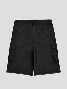 Y2K夏季直筒百搭工裝牛仔短褲，時尚休閒個性街頭青年運動學院風，適合日常通勤居家休閒戶外活動朋友聚會 - 黑色 - 查看 4