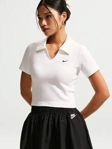 Nike Women's AS W NSW ESSNTL SS POLO CRP TOP Knit Collar Short Sleeve Polo Shirt IO2730-100 - White - View 1
