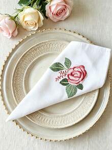 ABEST6522 Home&Living store Reusable Square Fabric Napkins Embroidered With Vintage Roses. Romantic Floral Table Decorations Fit Daily Dining, Parties, Weddings And Home Feasts. - Multicolor - View 5