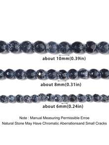 1 Strand 6/8/10mm Cracked Dream Black Fire Agates Round Beads Natural Stone Beads For Diy Bracelet Earrings Jewelry Making ﻿ - Multicolor - View 4