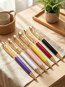 1/10/20pcs Customized Ballpoint Pens With Engraved Logo, Gold Foil Glitter Filled Personalized Pens, Office Supplies Stationery For Wedding Birthday Party, Aesthetic - A - View 6