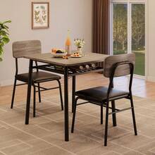 Kselythan Juego de mesa de comedor de 3 piezas para 2 personas, mesa de cocina de 3 piezas con 2 sillas, mesa de cocina estilo rústico y silla tapizada, muebles de comedor cuadrados con estructura metálica - Gris - Ver 2