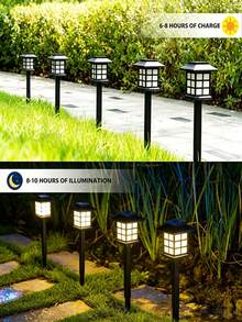 2/6 Stücke schwarze Mini-Haus Solarbetriebene Bodenstecker Wegbeleuchtung, wasserdichte Auto An/Aus LED Landschaftsbeleuchtung, geeignet für Garten, Rasen, Gehweg, Blumenbeet, Außendekoration, Feiertagsgeschenk - Mehrfarbig - Übersicht 9