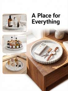 1 Silicone Bathroom Tray - Oval/Round/Fan-Shaped Vanity Tray; Elegant Bathroom Organizer For Countertops; Decorative Tray For Cosmetics And Jewelry; Marble Pattern - Multicolor - View 9